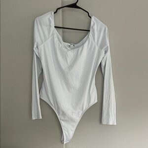 Off the Shoulder White Long Sleeve Bodysuit